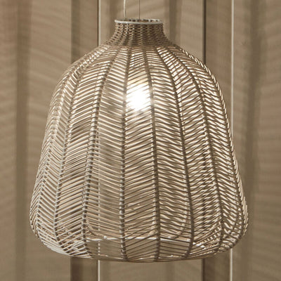 Vintage Chinese Rattan Weaving Handmade Oval 1-Light Pendant Light