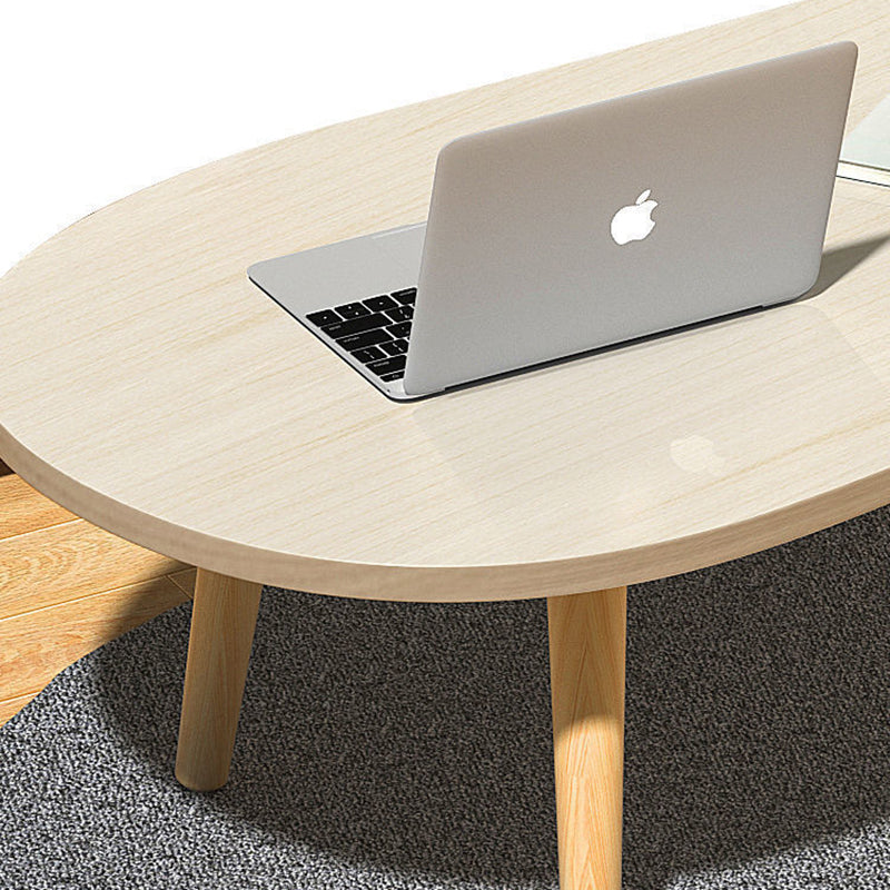 Mesa de Centro de Madera Maciza con Panel Artificial Ovalado en Forma de Lágrima Minimalista Moderna para Sala de Estar 
