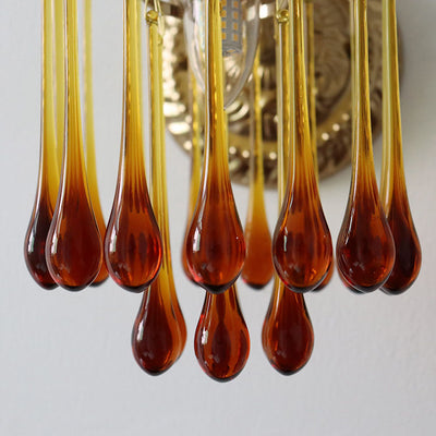 French Romantic Brown Water Drop Glass 1-Light Wall Sconce Lamp