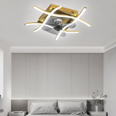 Modern Minimalist Square Aluminum Corrugated Inverter LED Flush Mount Ceiling Fan Light