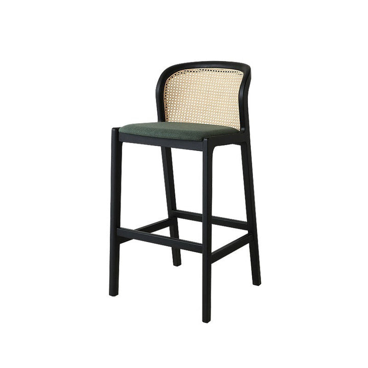 Tabouret de bar en bois avec tissu traditionnel français, dossier et repose-pieds pour salle à manger 