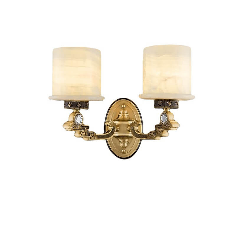 European Retro Light Luxury Copper Jade 1/2-Light Wall Sconce Lamp