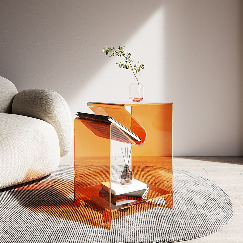 Moderner minimalistischer quadratischer Beistelltisch aus Acryl, 2-stöckig, für das Wohnzimmer 
