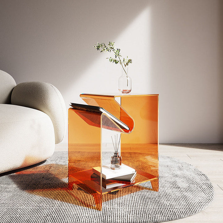 Moderner minimalistischer quadratischer Beistelltisch aus Acryl, 2-stöckig, für das Wohnzimmer 