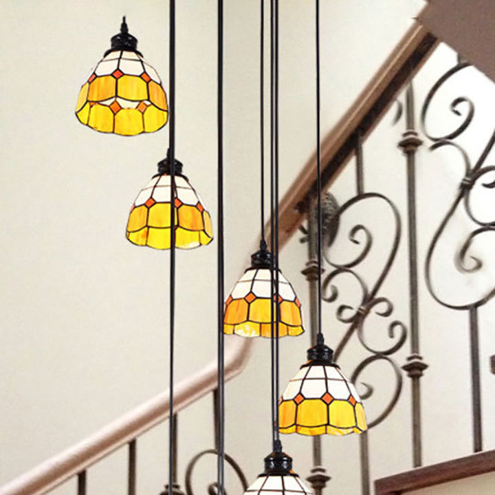 Zeitgenössischer Küstenkronleuchter aus konischem Eisenharz und Buntglas mit 10 Lichtern für das Wohnzimmer 