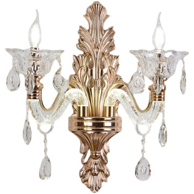 Contemporary Nordic Crystal Flower Candlestick 1/2-Light Wall Sconce Lamp For Living Room