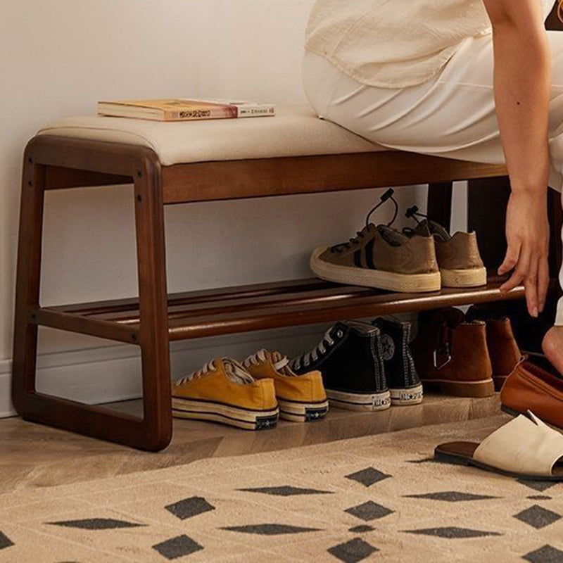 Modern Minimalist Rectangular Faux Leather Solid Wood Shoe Storage 1-Shelf For Entryways