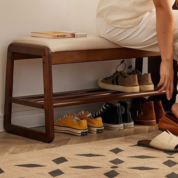 Modern Minimalist Rectangular Faux Leather Solid Wood Shoe Storage 1-Shelf For Entryways
