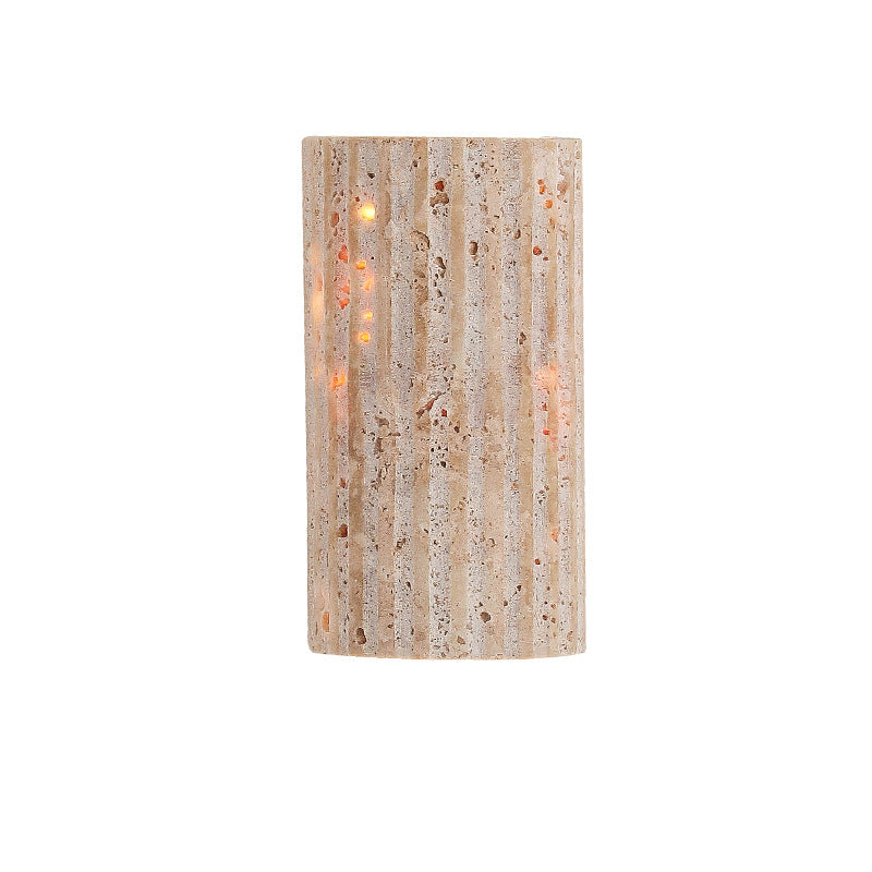 Traditionelle japanische gestreifte beige Travertin-Halbkugel-LED-wasserdichte Wandleuchte für das Wohnzimmer 