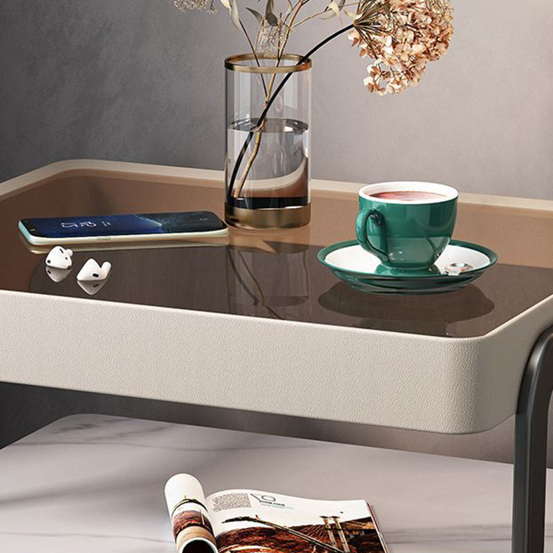 Table de nuit moderne minimaliste rectangulaire en verre trempé avec serrure et 1 tiroir pour chambre 