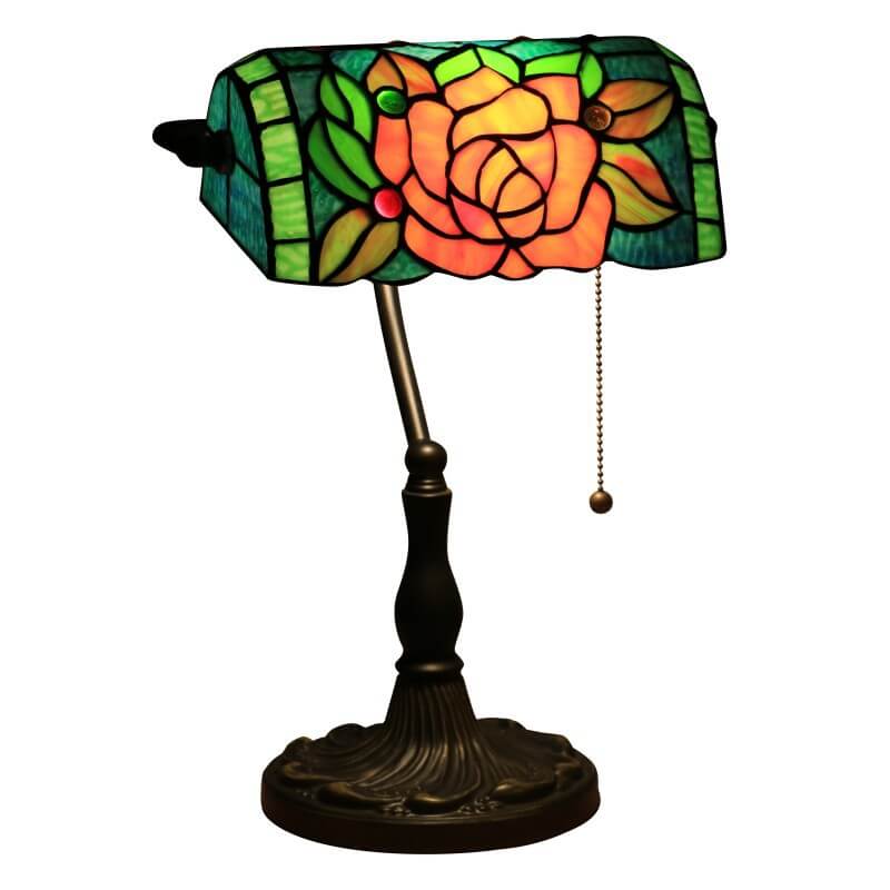 Traditional Tiffany Blooming Flowers Stained Glass 1-Light Bank Table Lamp for Living Room