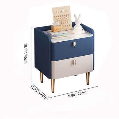 Table de chevet moderne de luxe rectangulaire en bois massif avec plateau en pierre et cuir microfibre à 2 tiroirs pour chambre 