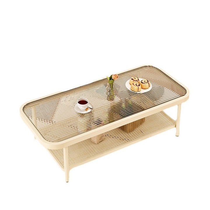 Moderner minimalistischer rechteckiger Glas-Kohlenstoffstahl-Couchtisch mit 2 Ebenen für das Wohnzimmer 