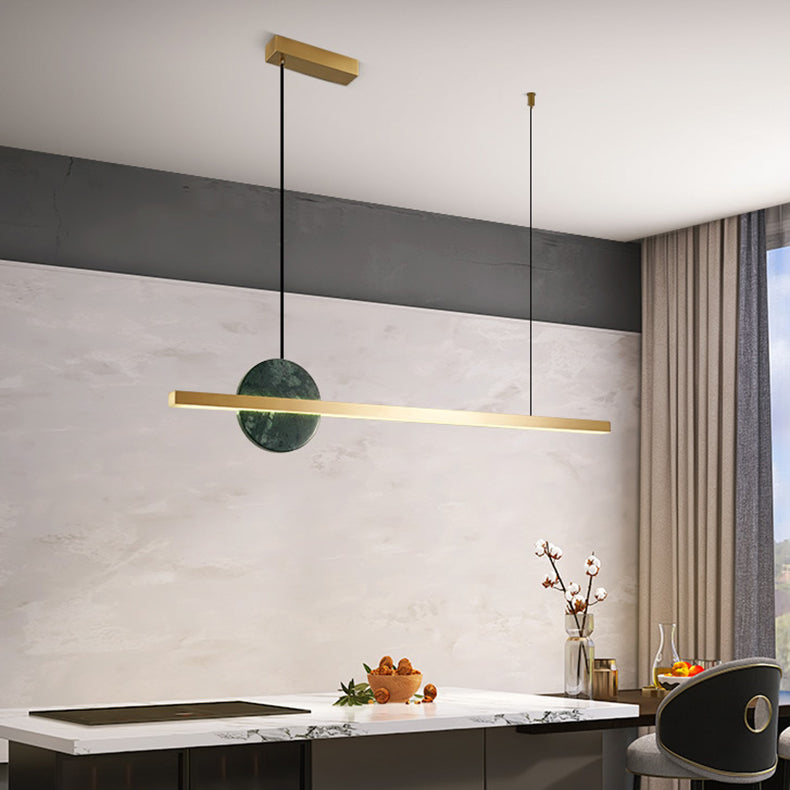 Zeitgenössische Luxus Eisen gerade Linie runden Marmor LED Insel Licht Pendelleuchte für Wohnzimmer 