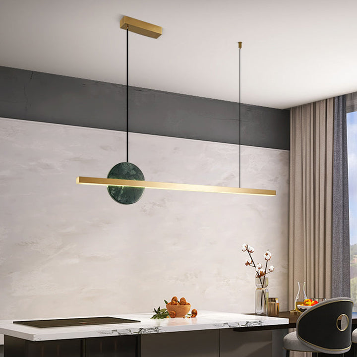 Zeitgenössische Luxus Eisen gerade Linie runden Marmor LED Insel Licht Pendelleuchte für Wohnzimmer 
