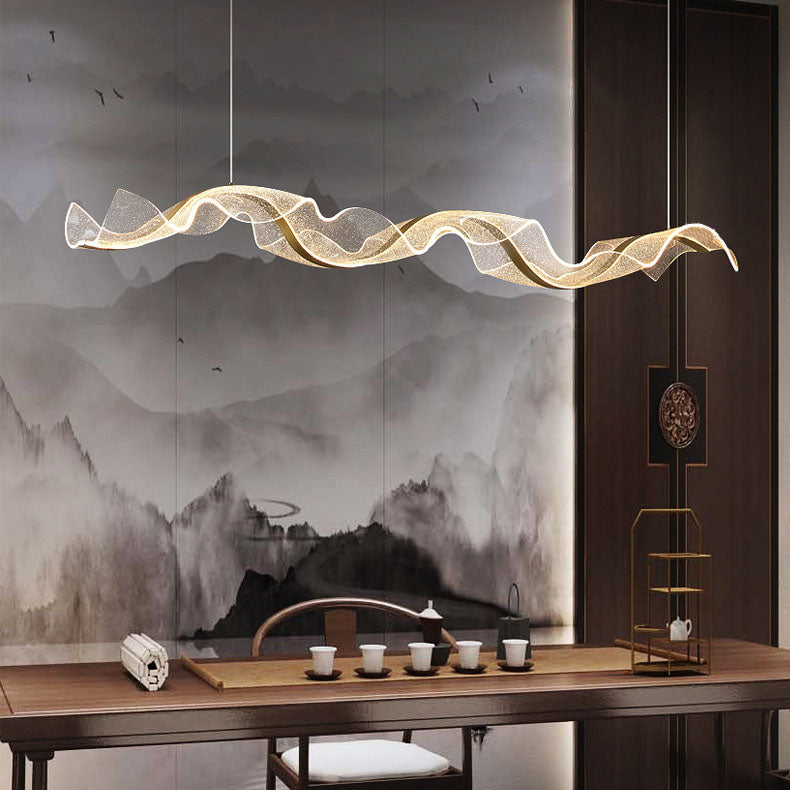 Zeitgenössische Luxus Acryl Wellpappe Flattern Band Hardware LED Insel Licht Pendelleuchte Für Wohnzimmer 