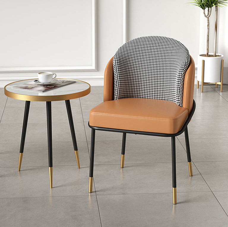 Contemporary Nordic PU Leather Fabric Iron Sponge Square Wraparound Dining Chair Backrest For Living Room