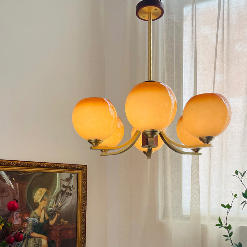 Araña vintage redonda de cobre y cristal con 6 luces para salón 