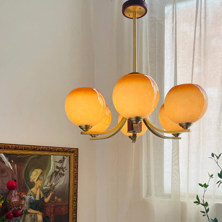 Araña vintage redonda de cobre y cristal con 6 luces para salón 