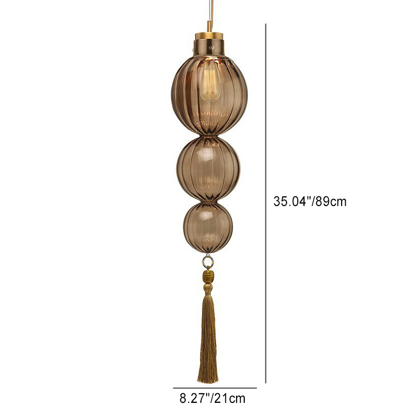 Traditionelle chinesische Pendelleuchte aus Eisen und Glas in Kürbisform mit 1 Flamme für das Wohnzimmer 