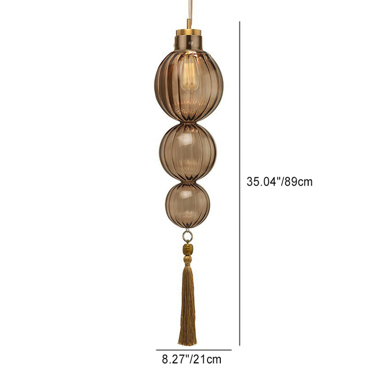Traditionelle chinesische Pendelleuchte aus Eisen und Glas in Kürbisform mit 1 Flamme für das Wohnzimmer 