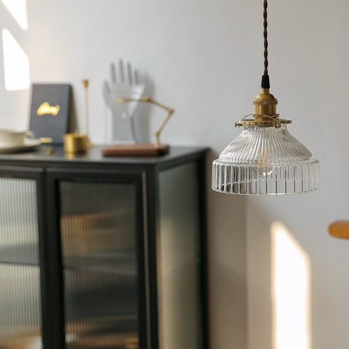 Contemporary Nordic Brass Glass Round Shape 1-Light Pendant Light For Living Room