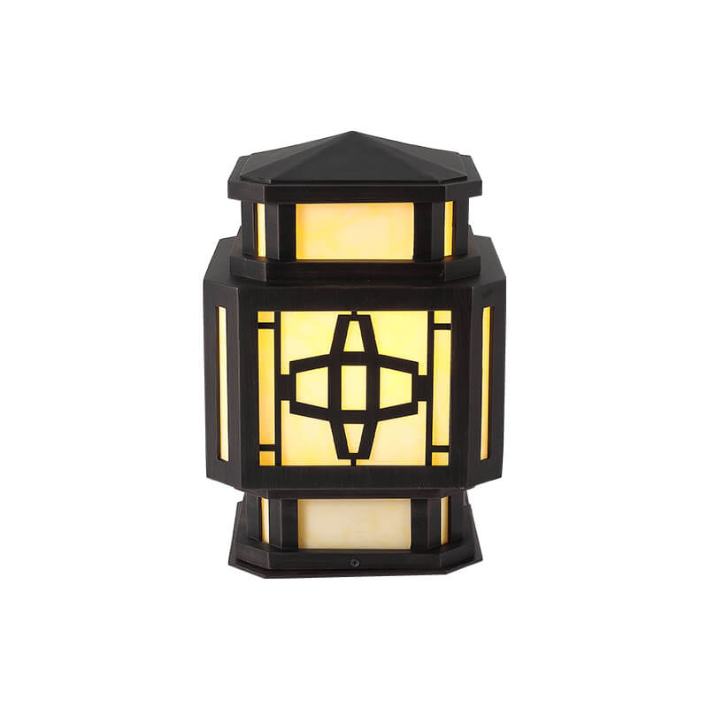 Outdoor New Chinese Faux Marble Geometric Post Head 1-Light Garden Landscape Light