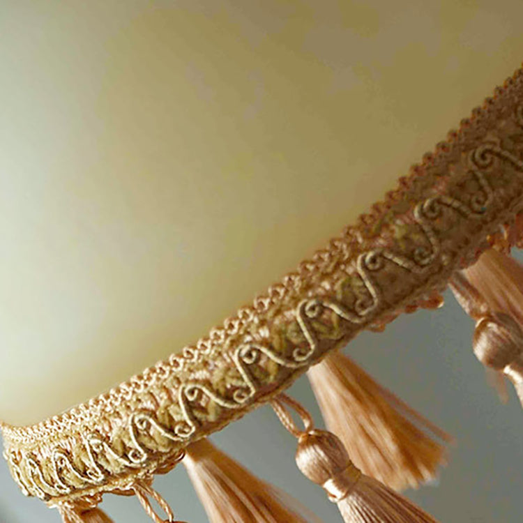 Traditionelle französische runde Quaste Glas Kupfer Stoff 1-Licht Pendelleuchte für Wohnzimmer 