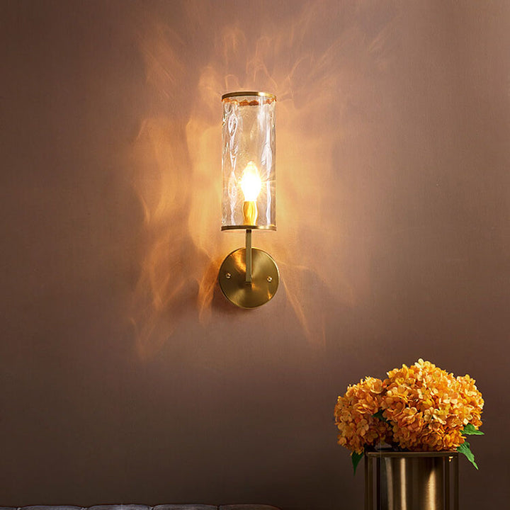 Modern Luxury Textured Glass Column Brass 1-Light Wall Sconce Lamp for Living Room