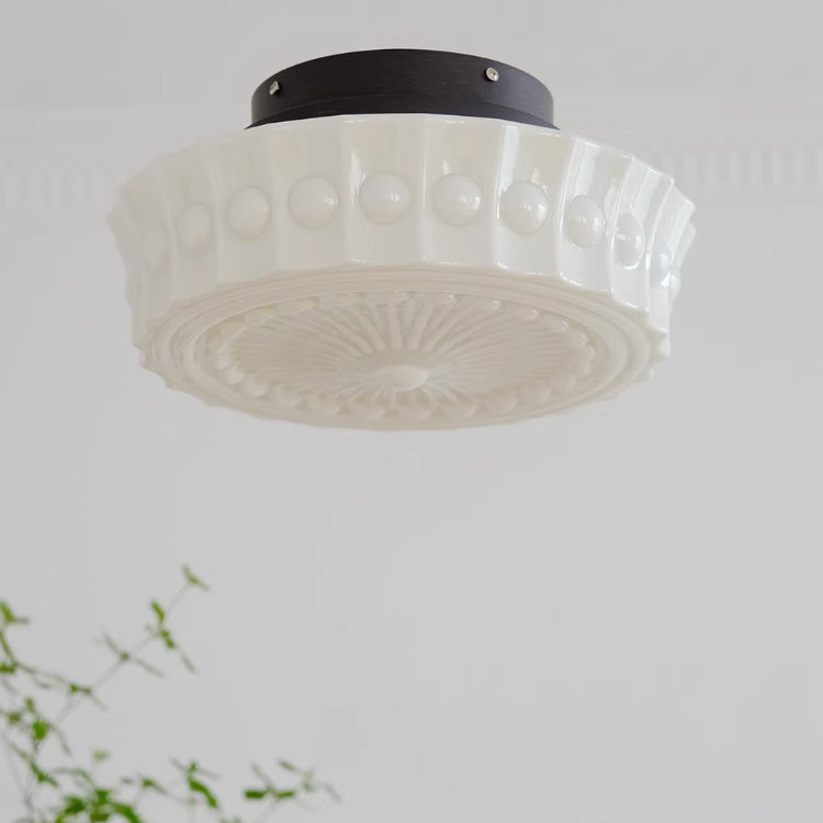 Plafonnier semi-encastré à 3 lumières avec abat-jour en cylindre de verre et fer, simplicité contemporaine pour le salon 