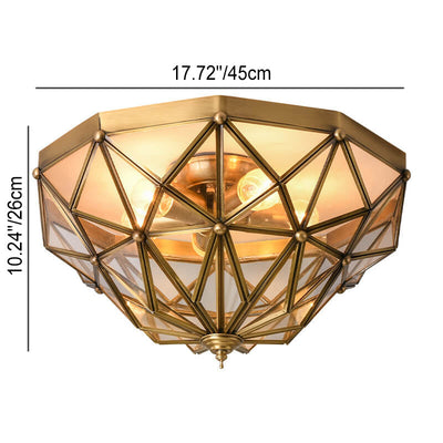 Traditionelle europäische halbrunde geometrische Deckenleuchte aus Kupferglas mit 5 Lichtern 