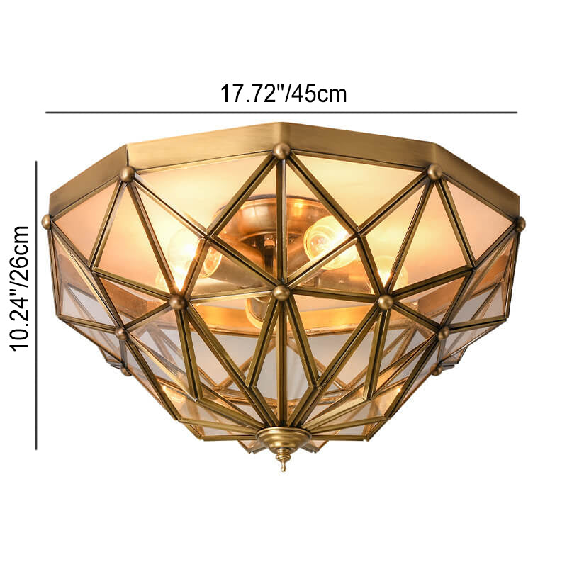 Traditionelle europäische halbrunde geometrische Deckenleuchte aus Kupferglas mit 5 Lichtern 