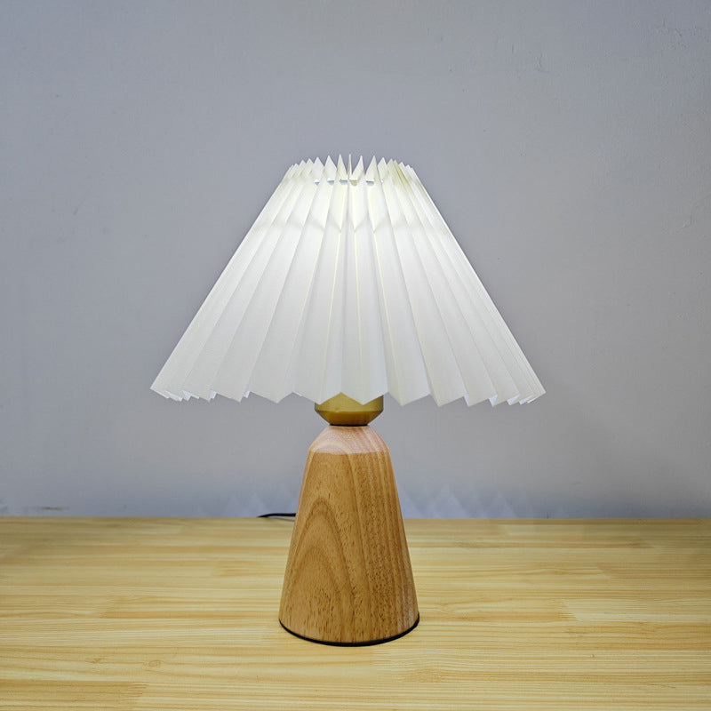 Lampe de table 1 lumière en bois avec tissu plissé trapézoïdal scandinave contemporain pour chambre 