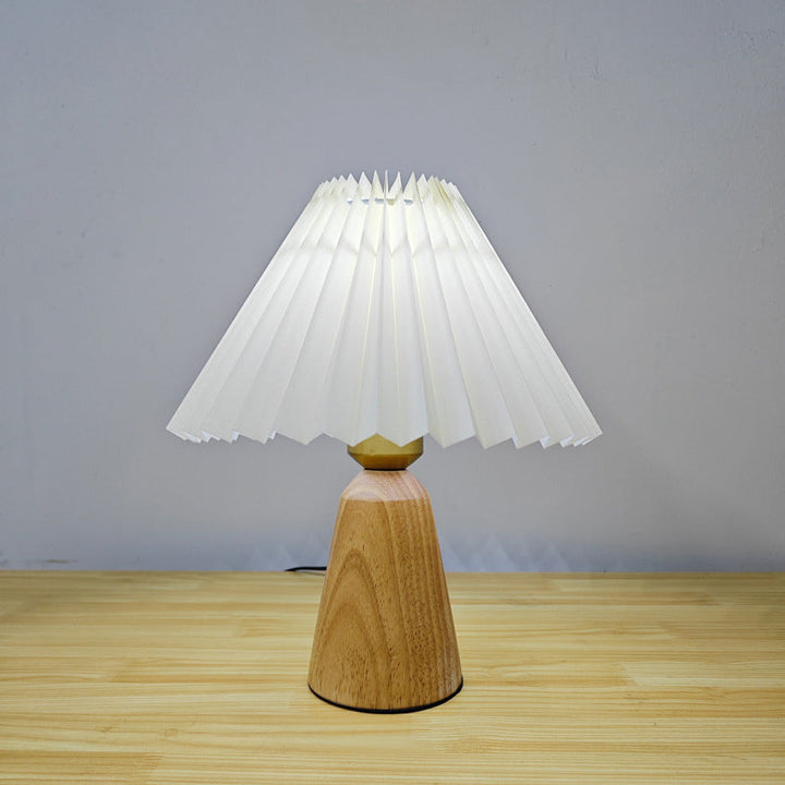 Lampe de table 1 lumière en bois avec tissu plissé trapézoïdal scandinave contemporain pour chambre 