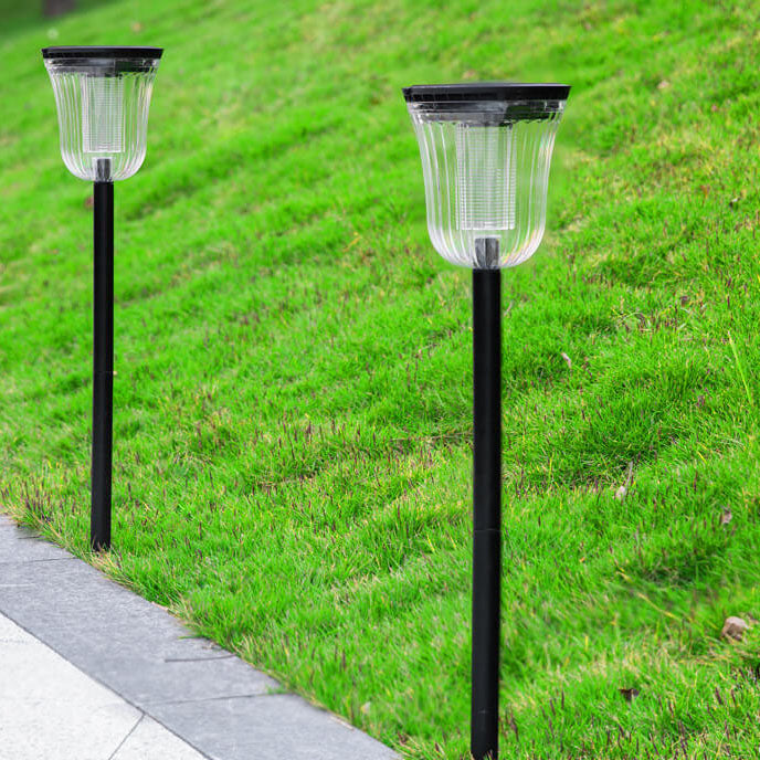 Lampe de pelouse LED moderne noire transparente solaire extérieure imperméable à insérer dans le sol du jardin 