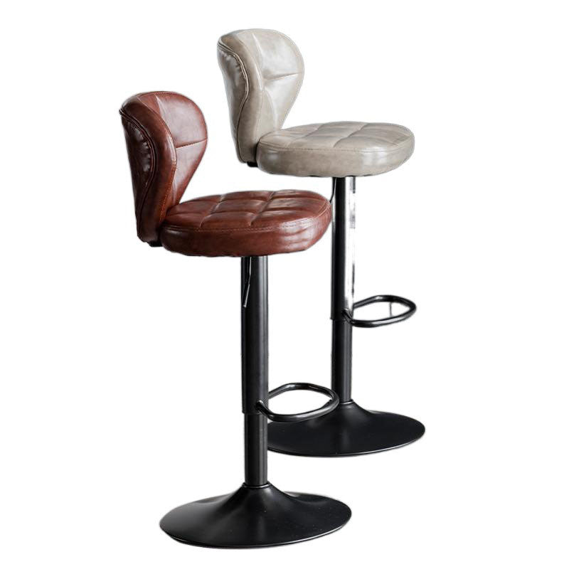 Tabouret de bar métallique carré minimaliste moderne en cuir ciré huilé avec dossier sans accoudoirs pour salle à manger 