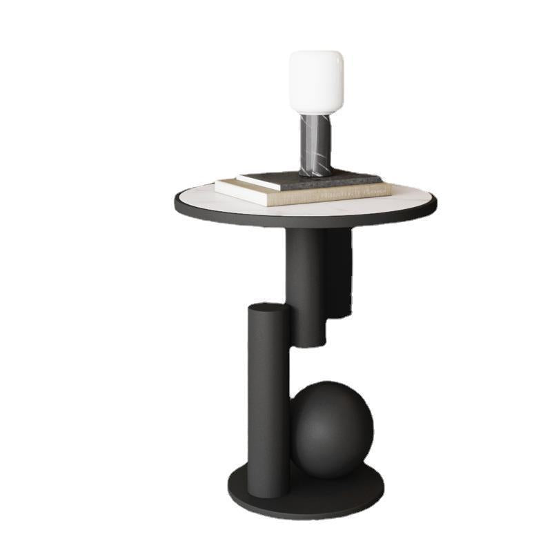 Table basse contemporaine en pierre frittée à base de colonne géométrique pour salon 