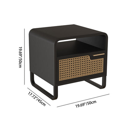 Table de chevet moderne minimaliste rectangulaire en bois massif avec rotin 1 tiroir pour chambre 