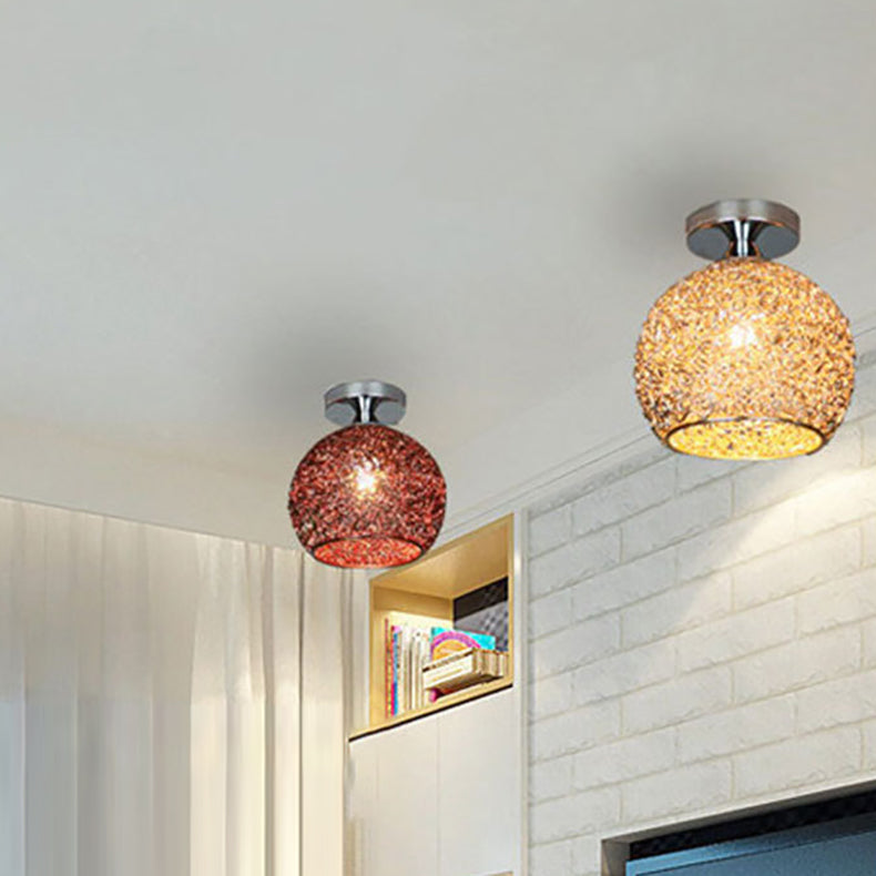 Lámpara de techo semiempotrada de 1 luz con bola de tejido de hierro y aluminio escandinavo contemporáneo para pasillo 