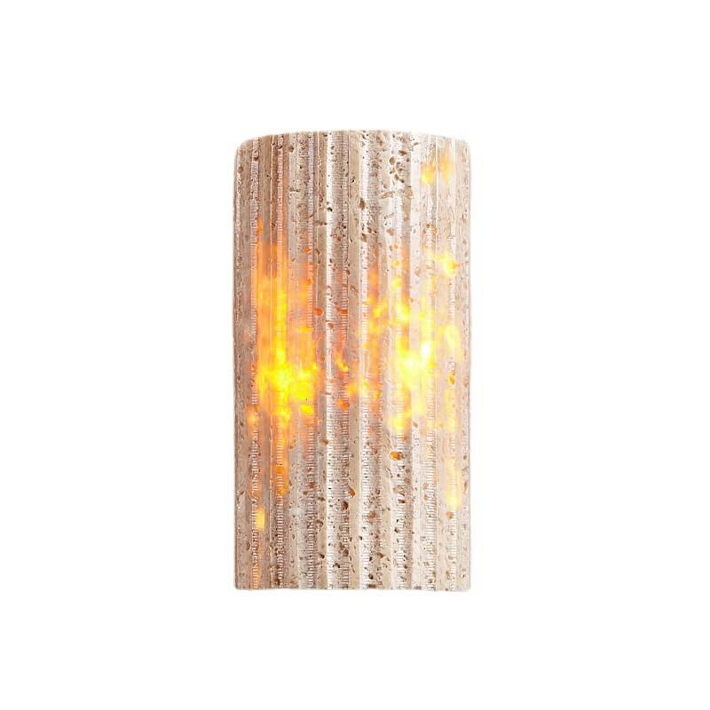 Traditional Japanese Yellow Travertine Half-Cylinder LED Wall Sconce Lamp For Hallway