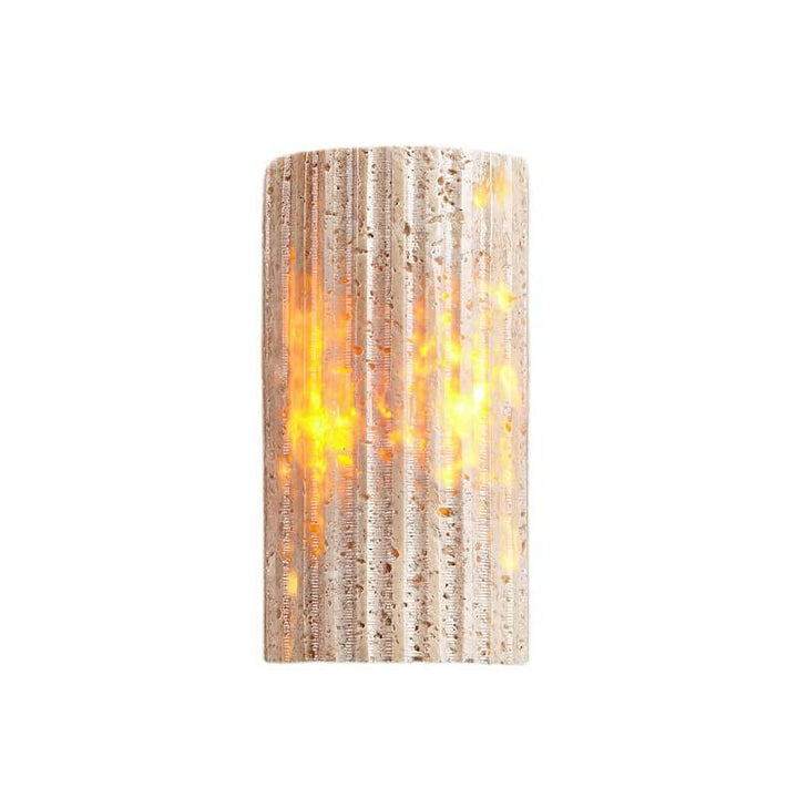 Traditional Japanese Yellow Travertine Half-Cylinder LED Wall Sconce Lamp For Hallway