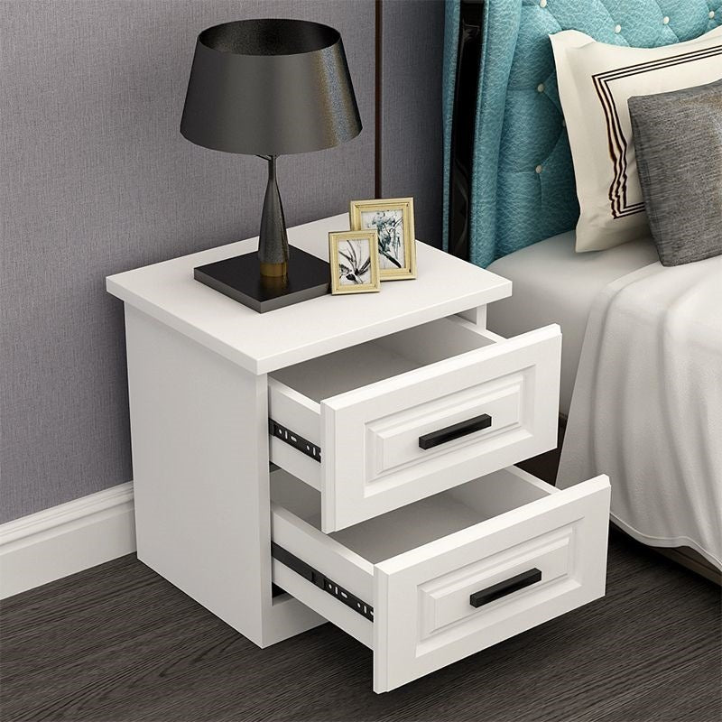 Table de chevet moderne minimaliste rectangulaire en métal avec panneau artificiel à 2 tiroirs pour chambre 