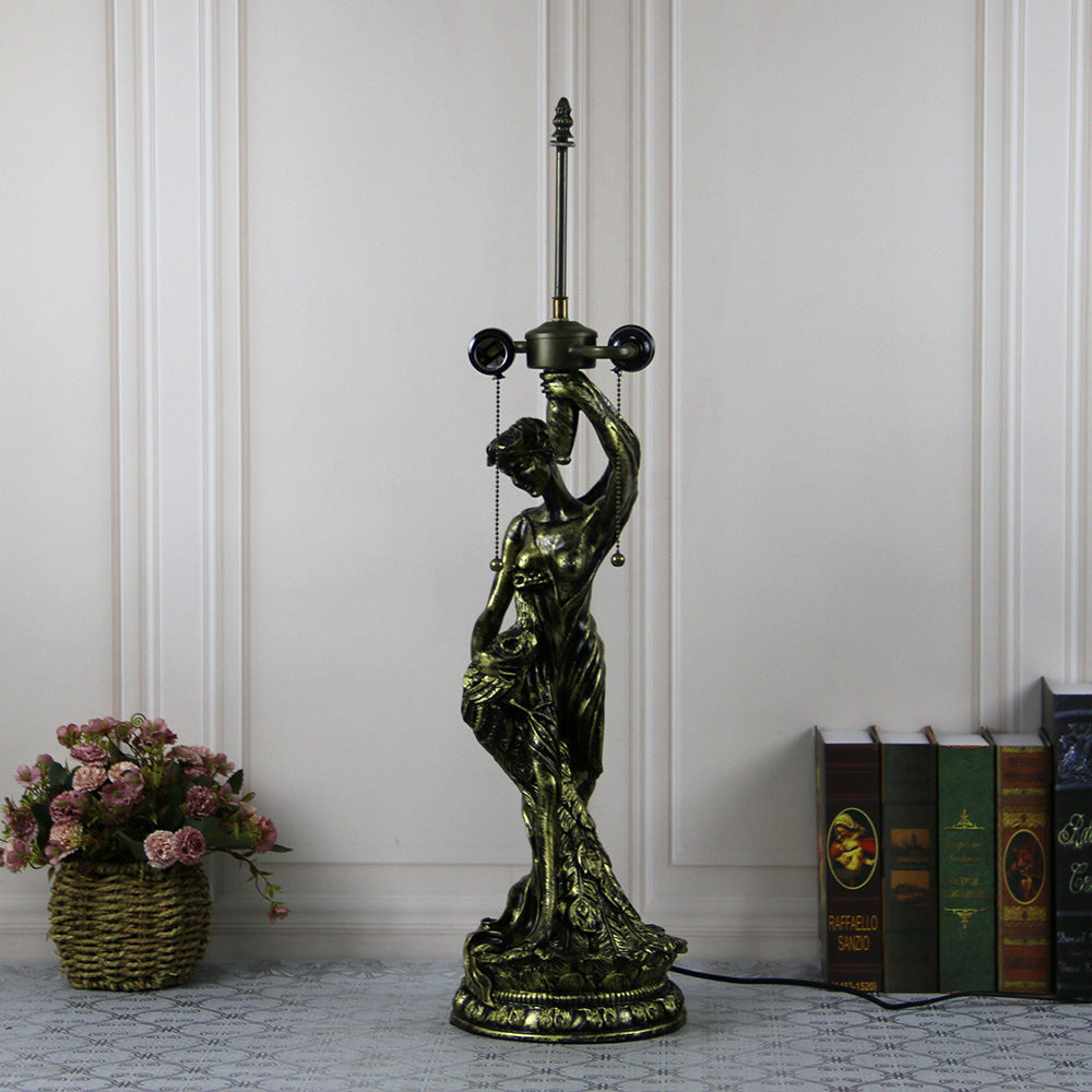 Lampe de table à 2 lumières avec base de femme jolie en forme de vache en diamant de raisin en dôme de verre en résine Tiffany traditionnel pour chevet 