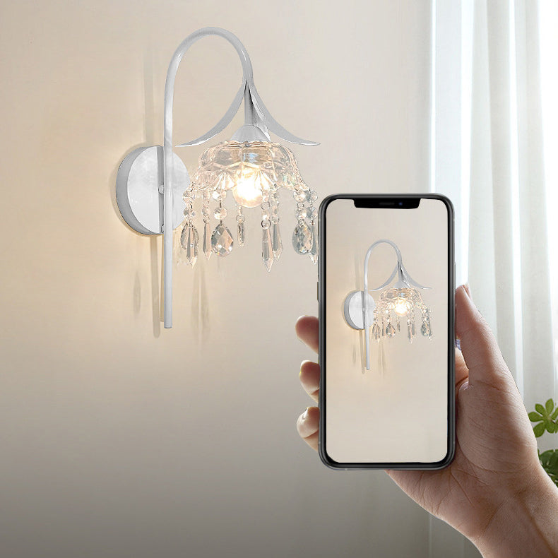 Zeitgenössische kreative Eisen Lotus Blume Glas Schatten Kristall 1-Licht Wandleuchte Lampe für Wohnzimmer 