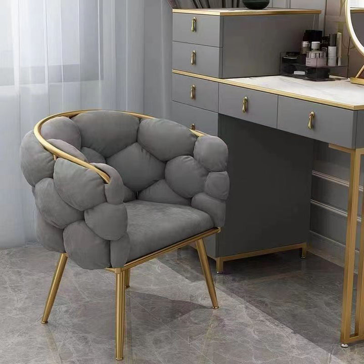 Taburete de tocador contemporáneo, creativo, medio redondo, de terciopelo con burbujas y respaldo de hierro, para dormitorio 
