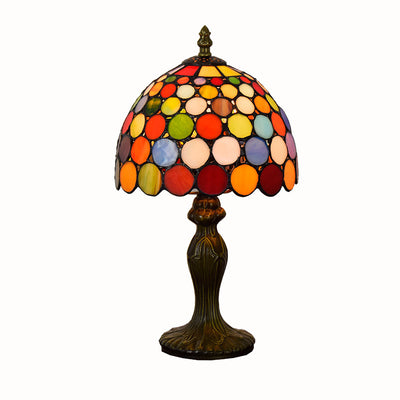 Lámpara de mesa de 1 luz de vidrio de aluminio con cúpula tradicional Tiffany para sala de estar 