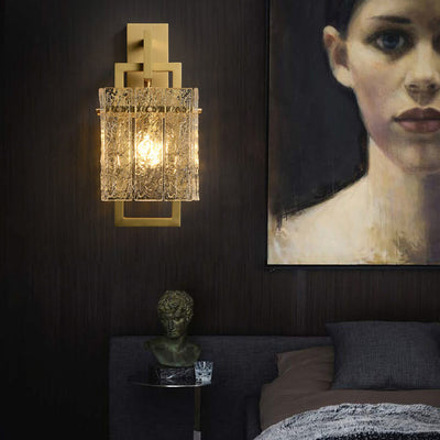Modern Light Luxury Textured Crystal Brass Square 1-Light Wall Sconce Lamp