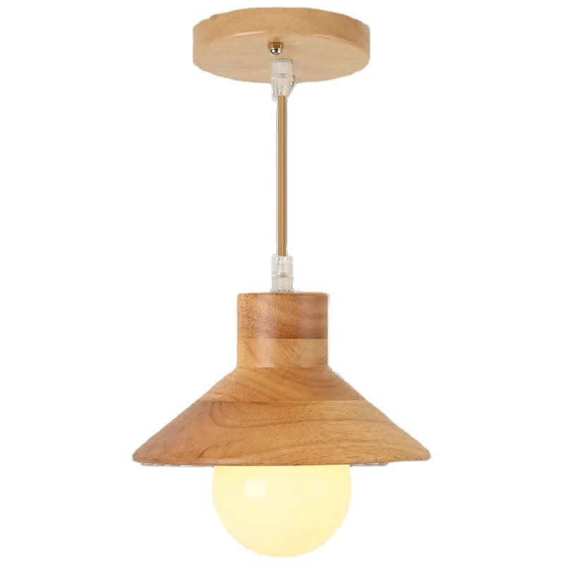 Traditional Japanese Wood Round 1-Light Pendant Light For Dining Room