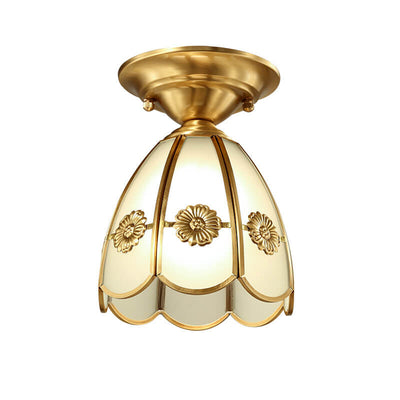 Modern Simple All-Copper Flower-Shaped 1-Light Semi-Flush Mount Ceiling Light