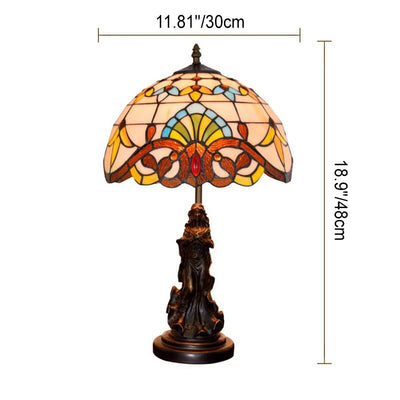 Vintage Tiffany Lotus Stained Glass Dome 1-Light Table Lamp